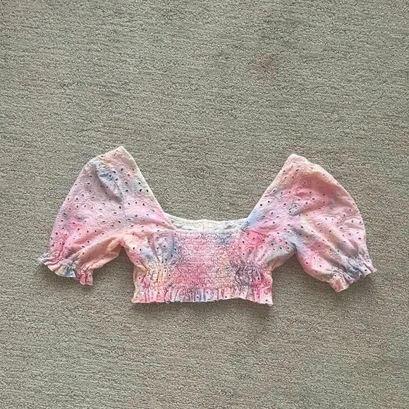 Urban Outfitters Women’s Pastel Puff Sleeve Crop Blouse Spring Summer Coquette - Picture 2 of 3